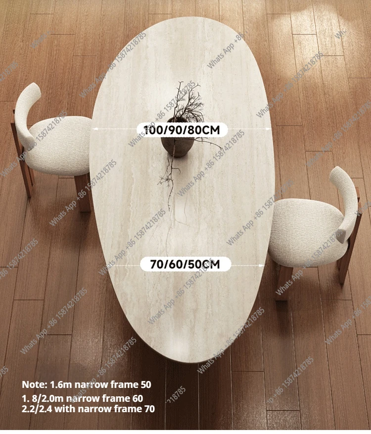 

xc Beige Travertine Teardrop Table, Wabi-Sabi Mid-Century Dining Table With Walnut Base, Scratch & Stain Resistant, Customizable