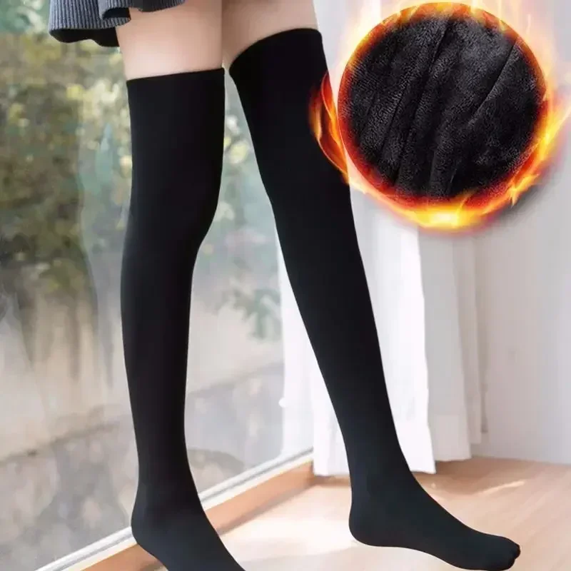 1-4Pairs Over Knee Socks Thermal Fleece Lined Thick Warm Stay Up Non Slip Leg Warmers Stockings for Cold Weather