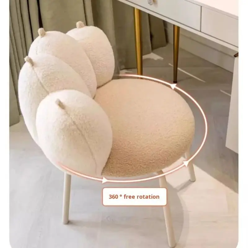 Silla de maquillaje de lana de cordero para sala de estar, sillón individual, relajante, estilo crema, tocador, taburete suave, silla giratoria para ordenador