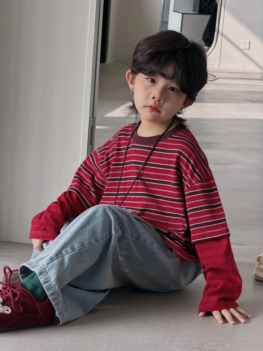 Children Clothing Boys Korean Style Pullover 2026 Spring Autumn New Boys Striped Casual T Shirt Fashion Loose Long Sleeved Top - view 6