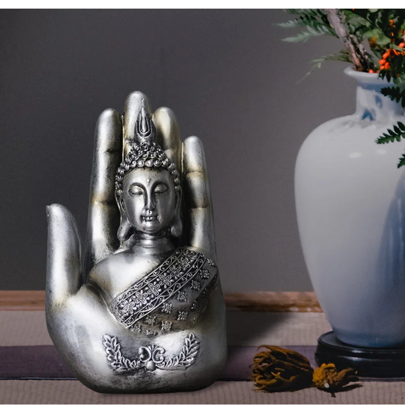 

BUF Chinese Zen Resin Sculpture - Decorative Figurine for Home Décor Buddha Hand Crafts Decoration Ornaments Buddha in the Palm