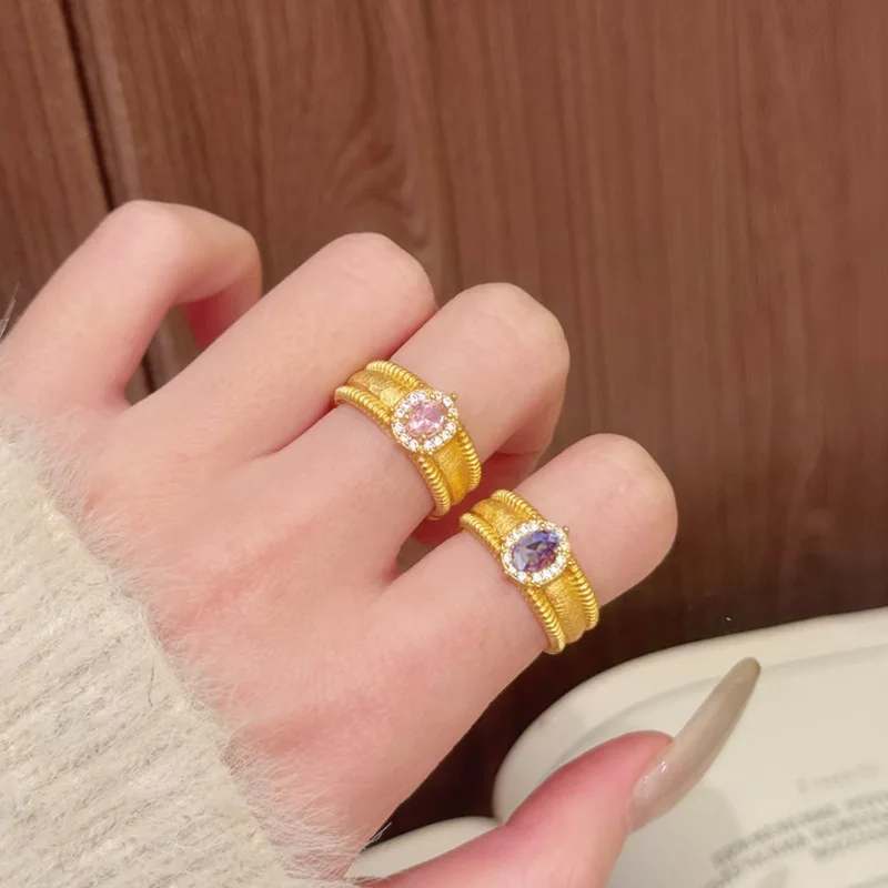 women diamond pigeon egg open gold ring of authentic 24K pure gold AU999 is meaningful collectible jewelry for girl pairs.