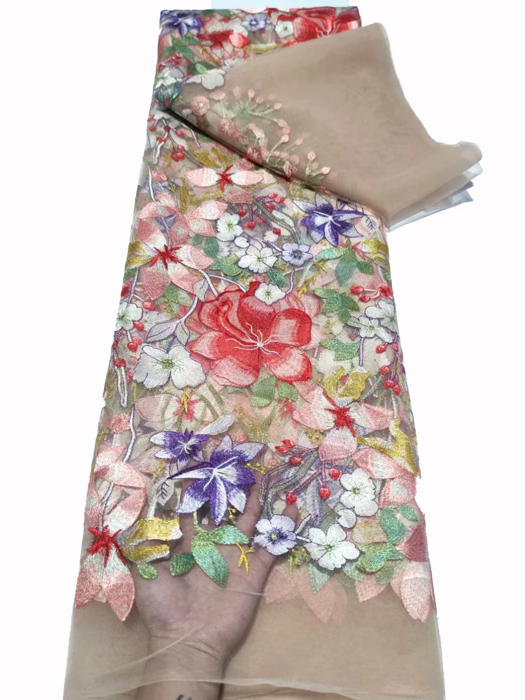 

Новая кружевная ткань с вышивкой, высококачественная многоцветная кружевная ткань для платья с вышивкой цветов