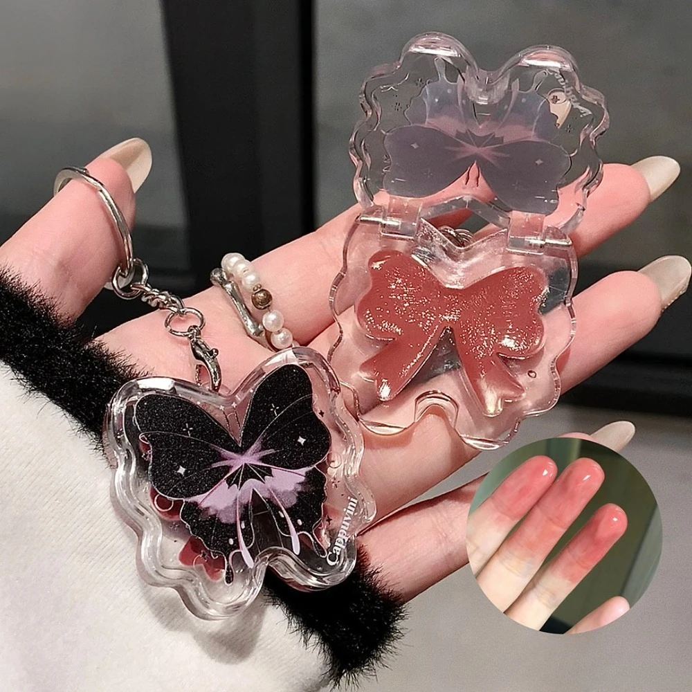 ملمع شفاه صلب على شكل فراشة، لمسة نهائية مرطبة بإضاءة مائية مع سلسلة مفاتيح، مرطب شفاه محمول، تصميم جميل لطيف #1