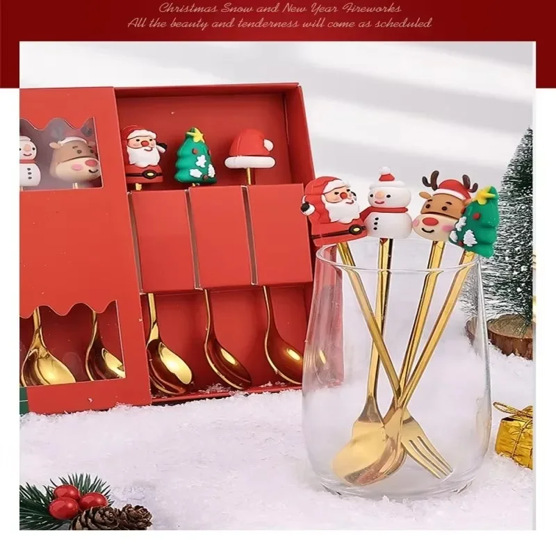 

Christmas Cutlery Set Christmas Cartoon Cute Snowman Spoon Set Creative Christmas Dessert Spoon Fork Gift Tableware