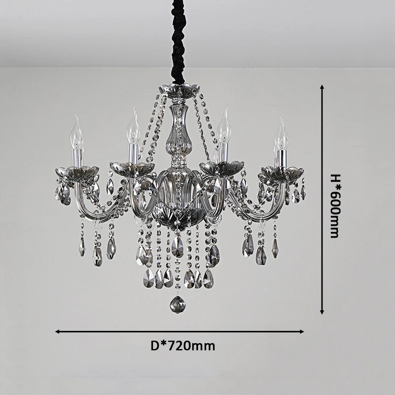 French Style Smoke Gray Room Living Room Crystal Chandelier European Retro Villa Hotel Corridor Decoration Led Pendent Lamps