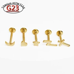 G23 Titanium Piercing Heart Studs Earrings ASTM F136 Nose Studs Flat Star Top Lip Ring Ear Tragus Cartilage Piercing Jewelry