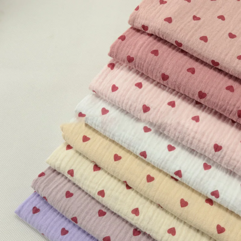 15 colour Soft Heart Print Cotton Sewing Fabric Crepe Double Layer Gauze Cloth Cotton Skirt Pajama Cotton Fabric 100x135cm