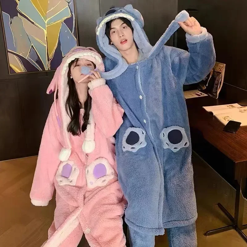 Disney couple pajamas winter warm two-piece set Stitch loungewear Disney loungewear cute cartoon Stitch couple pajamas