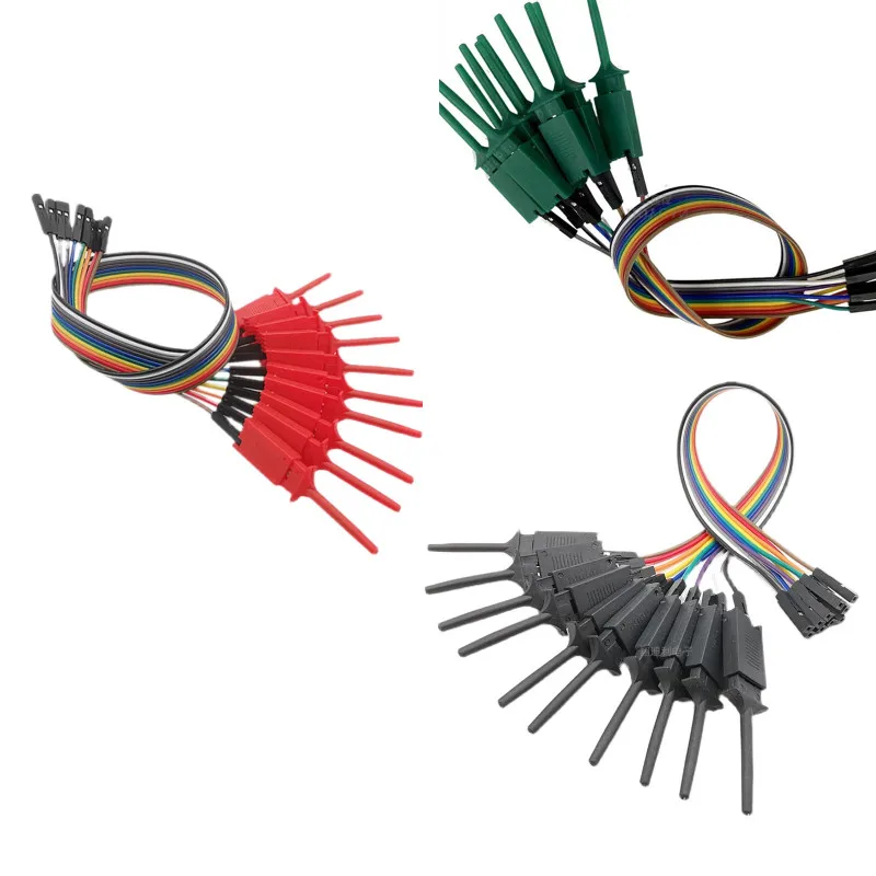 5Sets 10Pin High Efficiency Test Hook Clip, 20cm Yellow/Red/Black/Green Logic Analyzer Probe Cable Clamp Kit