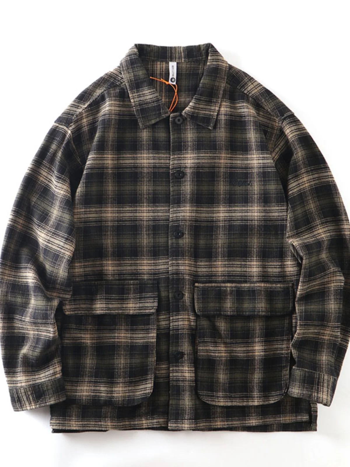 

Autumn Pure Cotton Plaid Long Sve irt Loose Fit Men's Casual Outerwear Vintage Sle Regular Thin arp Collar