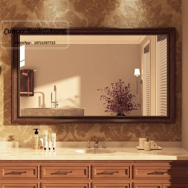 American Retro Wall Mounted Bathroom Mirror, High-definition Explosion-proof Silver Mirror for Toilet Vanity Makeup Decor