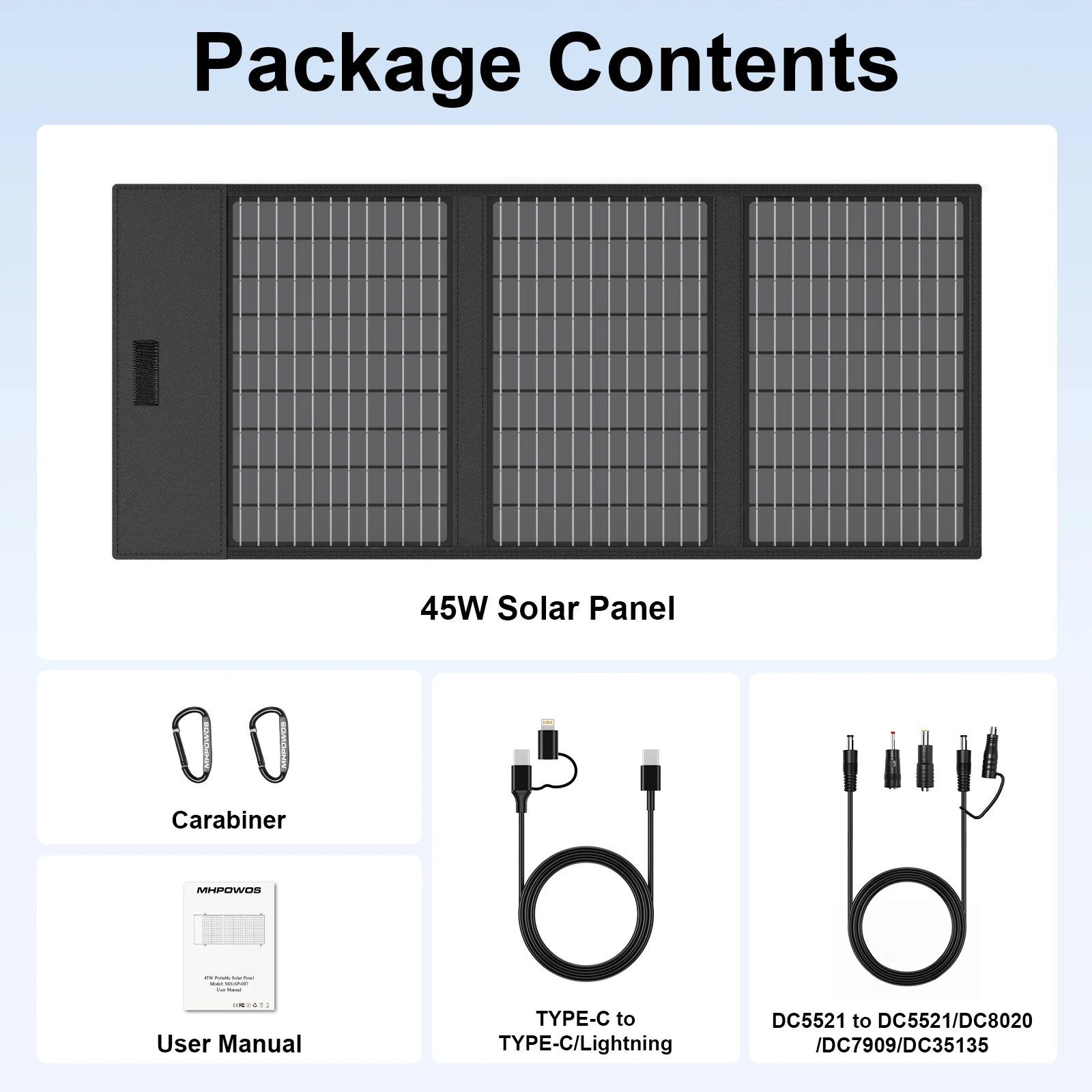 MHPOWOS Solar Panel 45 / 60W Solar Charger, 23.5% High-Efficiency Monocrystalline Solar Panel Power Charger for Phone Hiking Cam