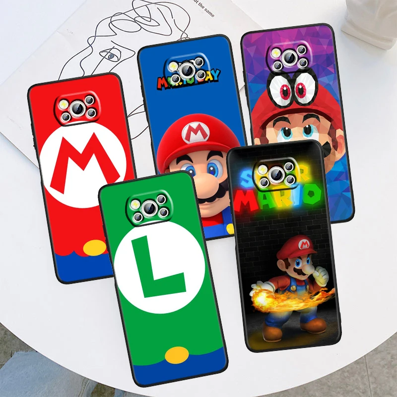 Anime Super Mario Bros Art Phone Case For Xiaomi Mi Poco X5 X4 X3 M5 M5S M4 M3 F5 F4 F3 F2 C40 Pro GT NFC 5G Black Cover