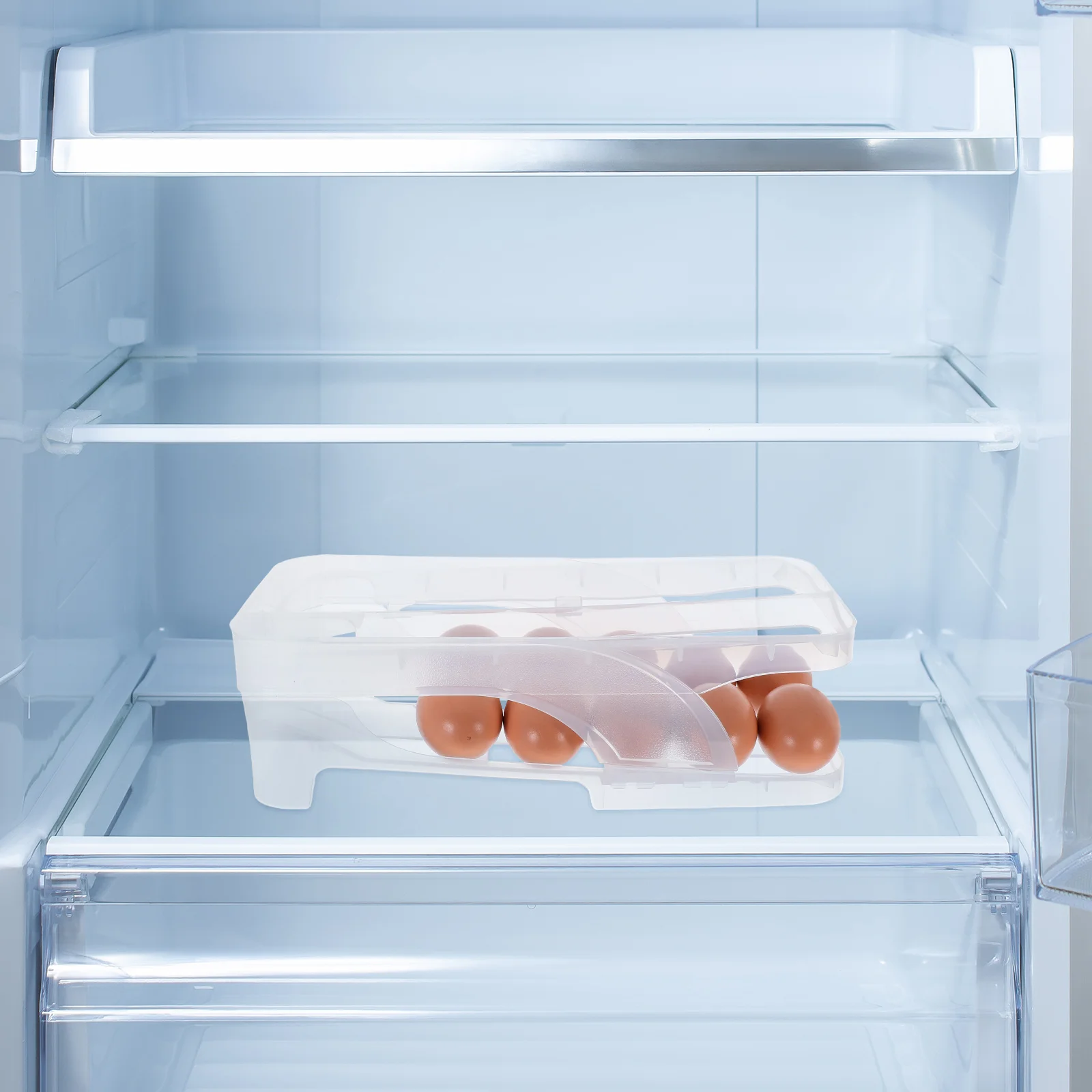 

Clear Plastic Egg Holder Automatic Dispenser Organizer Space-Saving Fridge Storage Box Container Refrigerator Space-Saving Egg