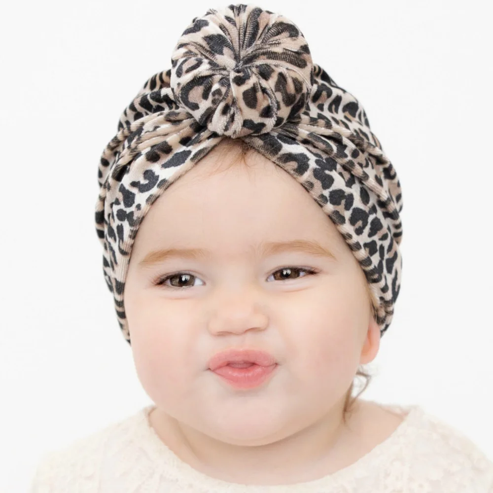 

18pc/lot Toddler Leopard Print Turban Infant Round Knot Bow Hat Girls Kid Velvet Bonnet Newborn Donuts Beanie Cap Baby Head Wrap