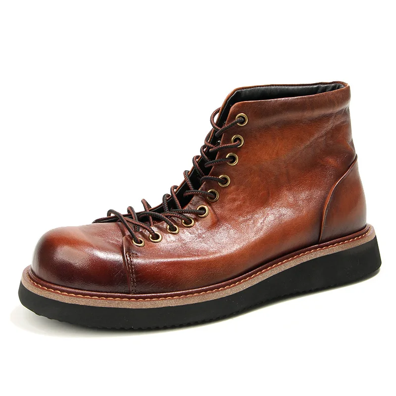

Luxury Brand Men's Retro Ankle Boots Handmade Classic Genuine Leather Lace Up Work Boots for Men Casual Shoes