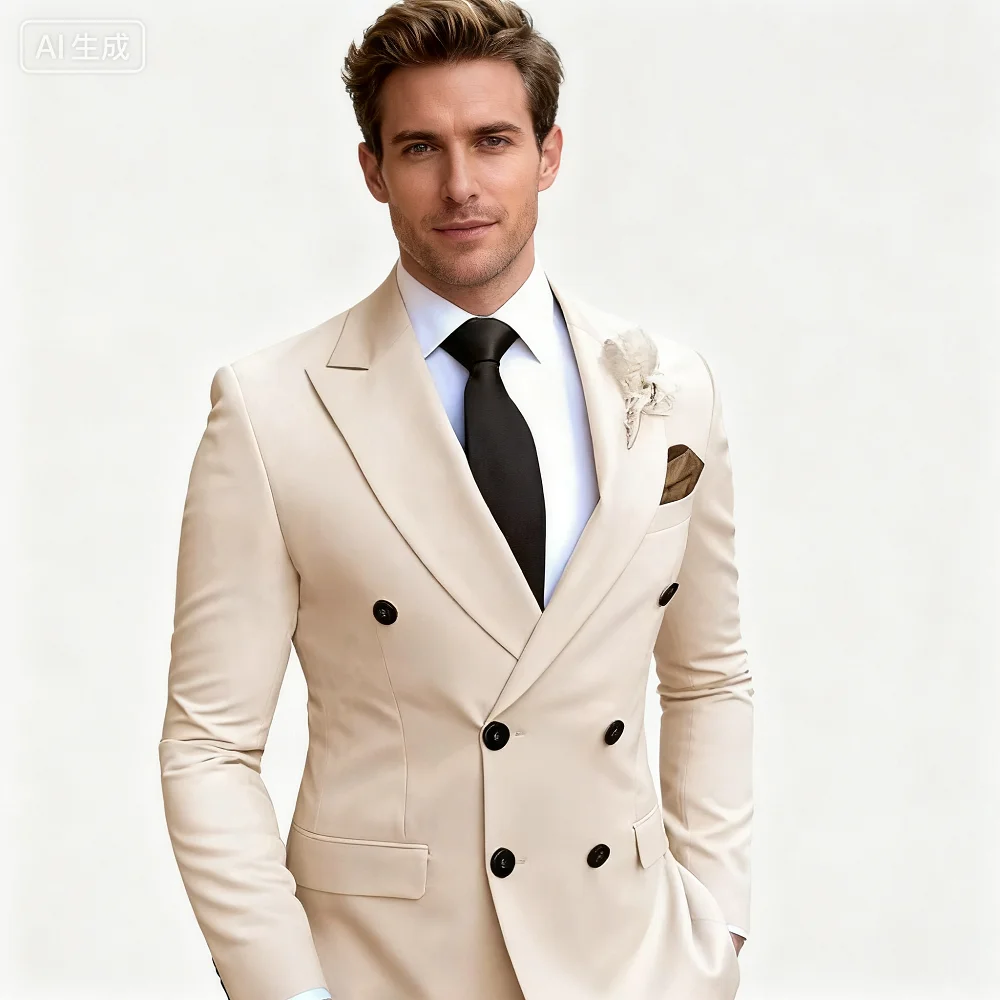 

High-End Brown Slim Fit Men's Suit Two-Piece Set Fashionable Handsome Formal Wear for Wedding And Business