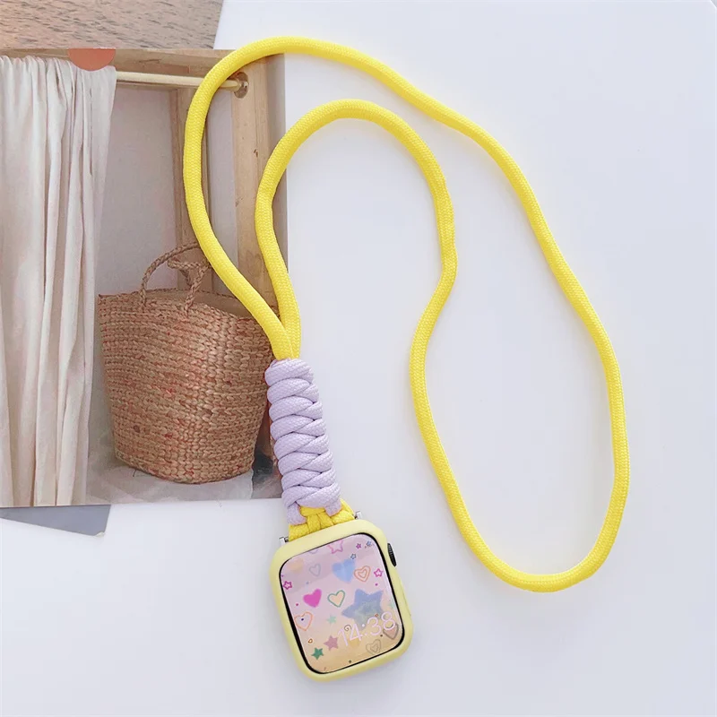 Cordão de náilon colar pingente para apple watch 49mm 45mm 44 42 40 41 para iwatch série ultra2 9 8 7 6 se pulseira de substituição + caso