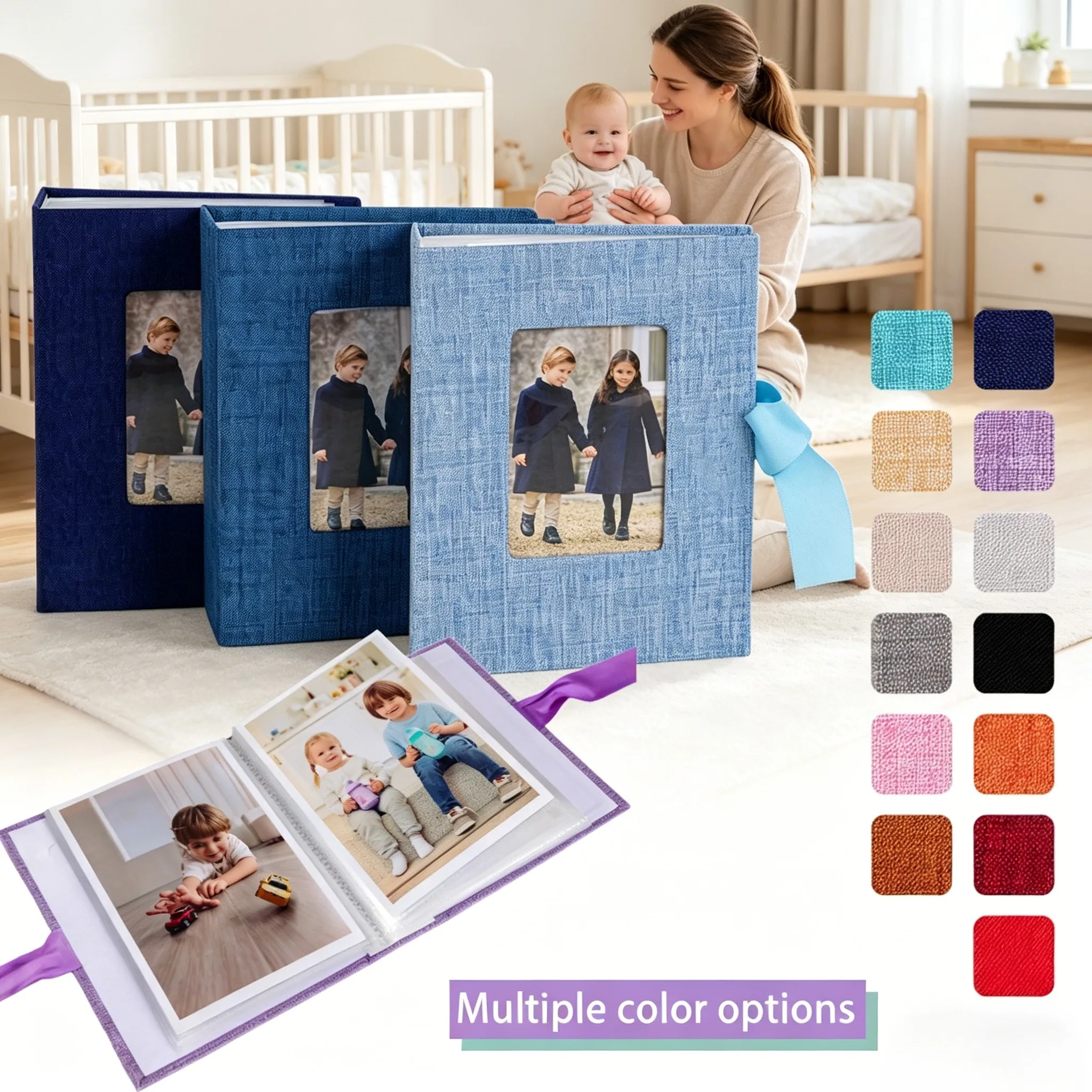 Baby Nursery Books - Linen Ribbon Photo Album Book, 100