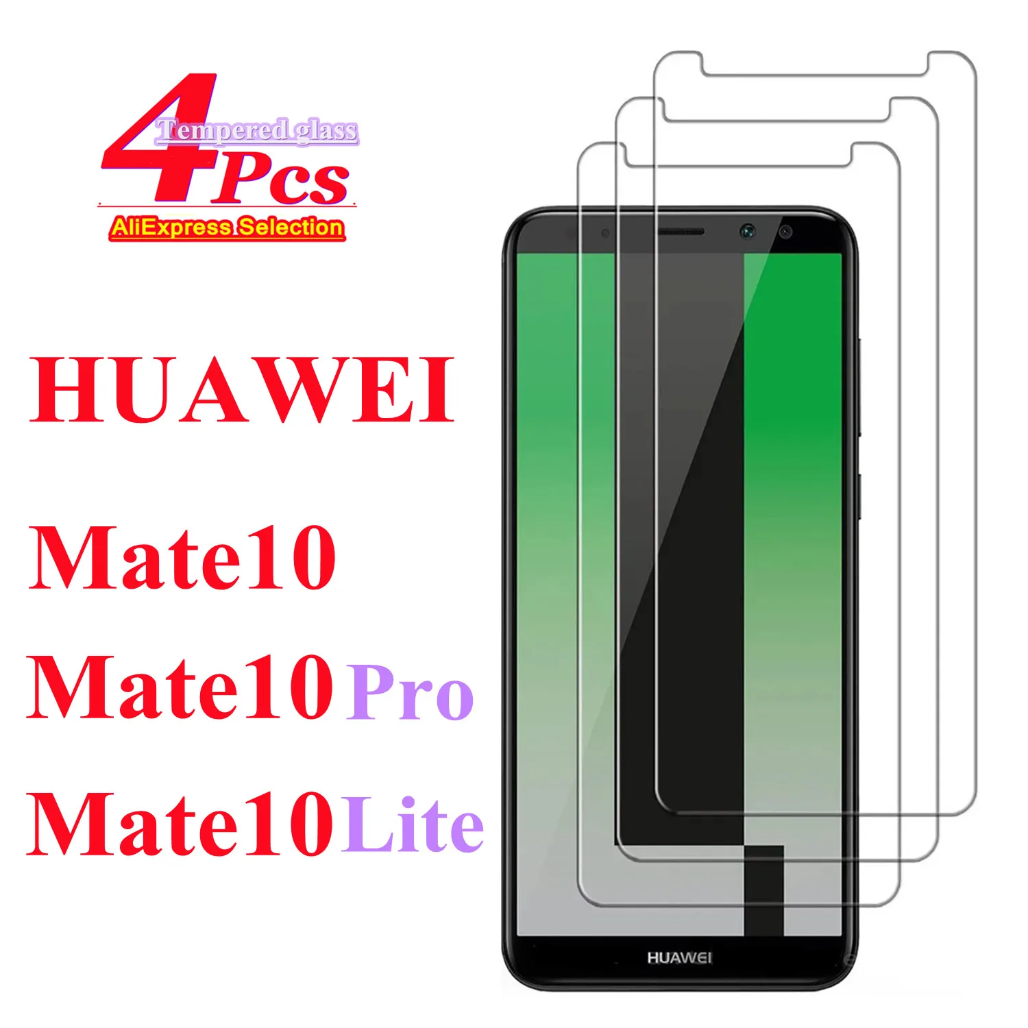 2/4 sztuki dla Huawei Mate 10 Mate 10 Lite Pro o wysokiej wytrzymałości HD, odporne na odciski palców, twardość, bez pęcherzyków, przezroczyste szkło hartowane