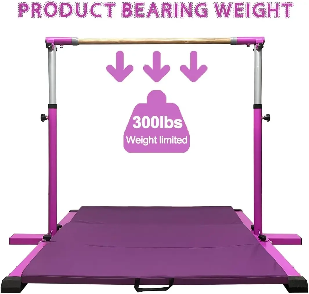 Gymnastic Kip Bar,Horizontal Bar for Kids Girls Junior,3' to 5' Adjustable Height,Home Gym Equipment,Ideal for Indoor and Home