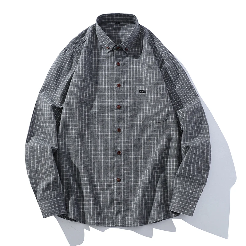 

2025 Autumn New Plaid Long Sve Men's Casual irt Trendy Youth Student Haome Stand Fit Cotton Polyester Blend