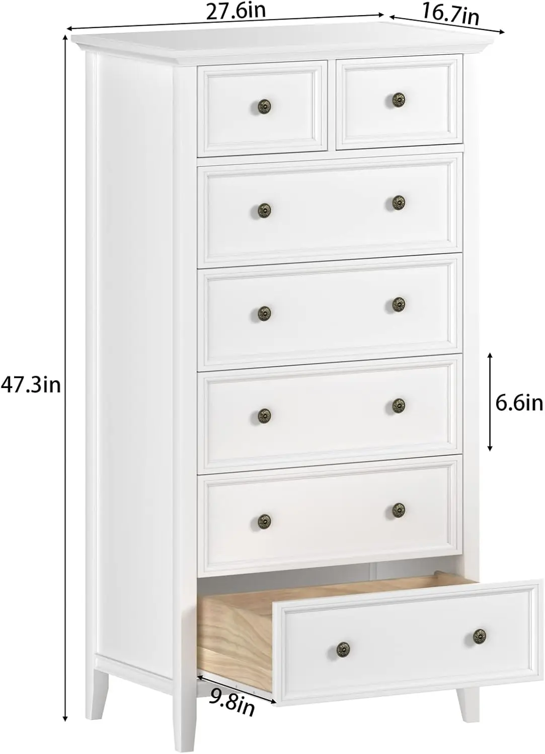 White 7 Drawer Tall Dresser, Tall Solid Wood Large Storage Cabinet, Modern Simple White Tall Chest of Drawer