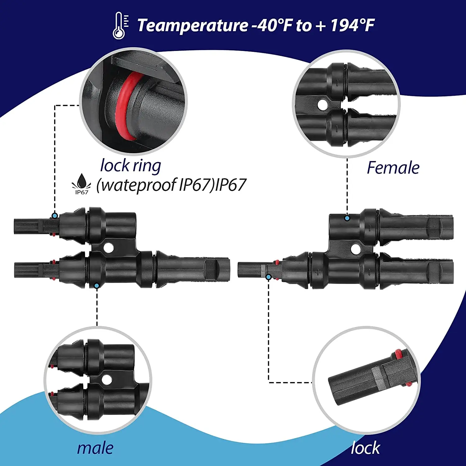 1 Pair T2/T3/T4/T5/T6 Male&Femal Branch PV Solar panel Cable Connectors 30A 1000V Electrical Photovoltaic Panel Wire  Connector