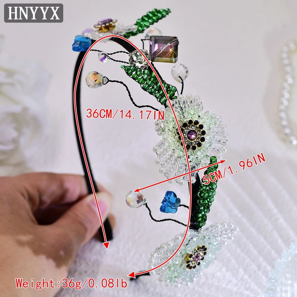 HNYYX Crystal Flower Headband Rhinestone Hair Piece Fashion Luxury Hair Accessories Wedding Party Headwear Vintage Headdress A69