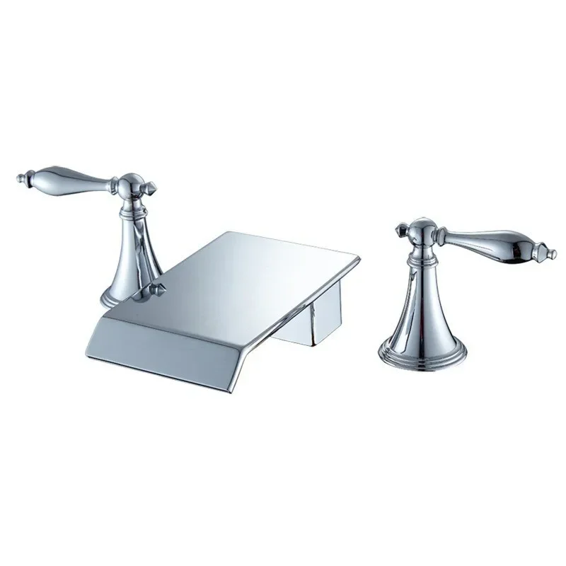 

Foreign trade all-copper black washbasin washbasin three-piece bathroom cabinet three-hole double handle mixed water waterfall