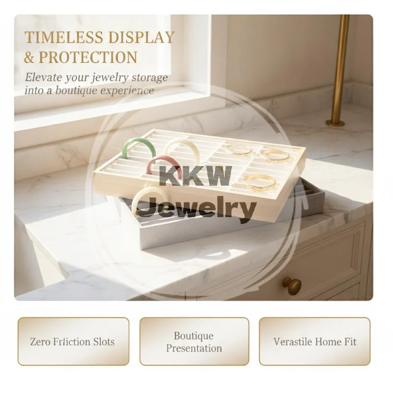 Stylish Velvet Bangle Tray With 40 Slot Inserts Display Stand for WatchBracelet Holder Case Jewelry Display Storage Rack