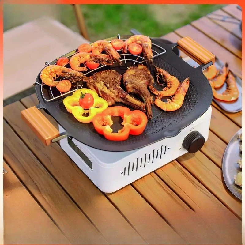 32cm Portable Square Non-Stick Griddle Pan, Aluminum Alloy Grill Pan for Induction Cooktop and Open Flame Cooking