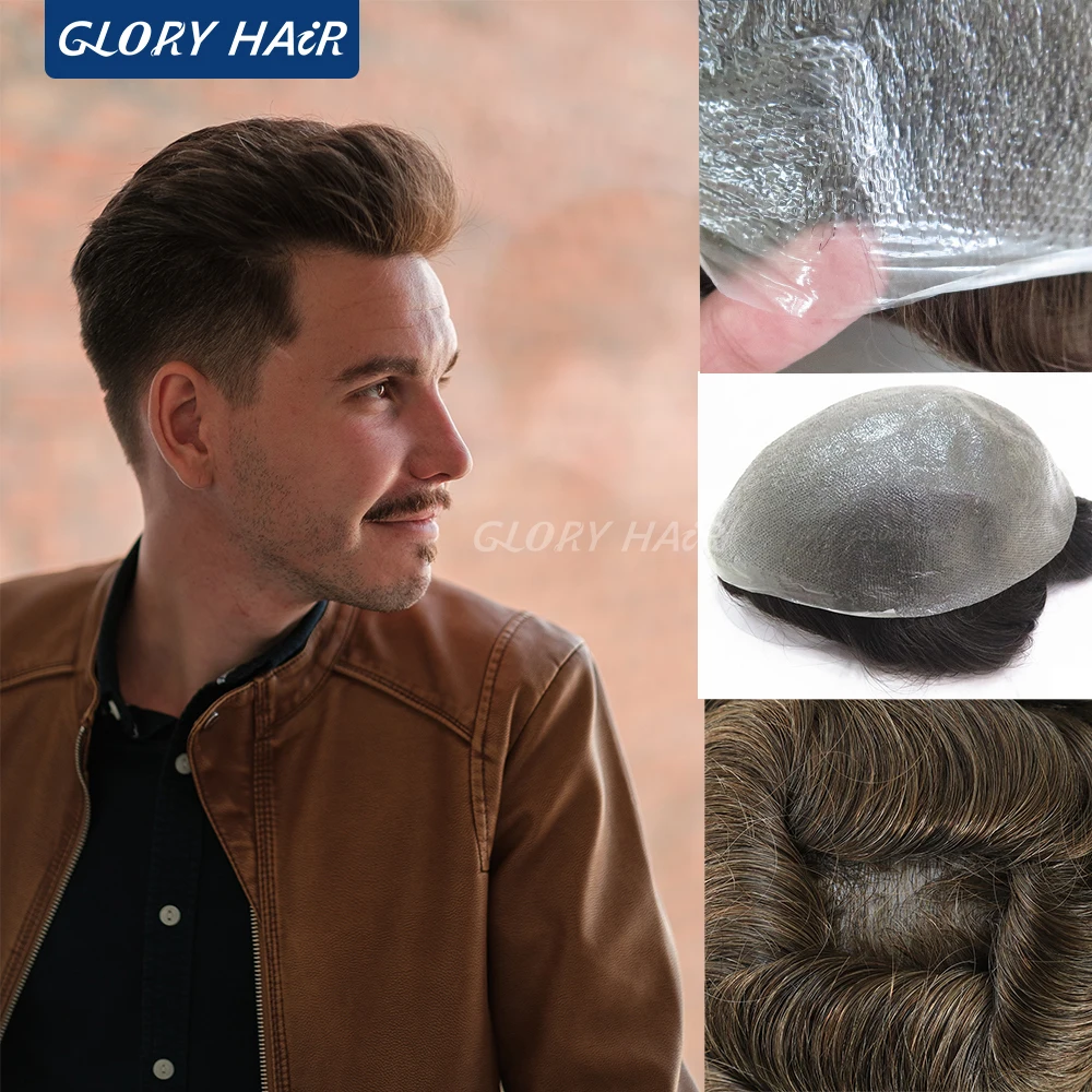 

OS21 0.03-0.04mm Super Thin Skin Man Toupee Wig All V Loop Discounted Price Hair Unit Men's Capillary Prosthesis Man Hair System