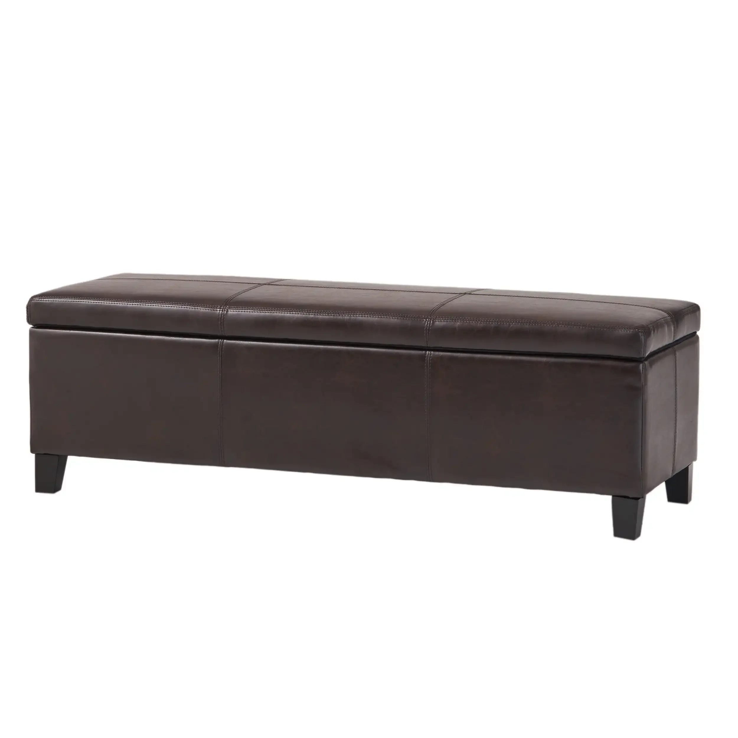 Brown Faux Leather Storage Ottoman Multiple Material Options Hand-Crafted Details Solve Storage Problems