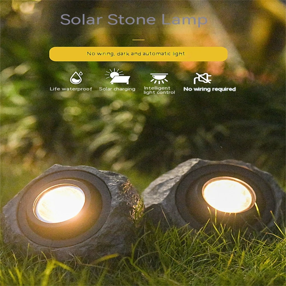 Imagem -02 - Outdoor Solar Powered Rock Light Waterproof Garden Stone Lights Landscape Lamp Quintal Pátio Caminho Iluminação Driveway