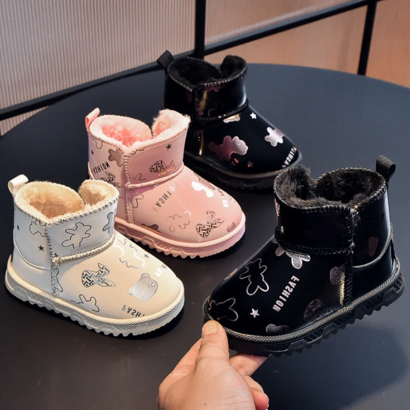 2024 New Children's Snow Boots Boys Girls Warm Plus Cashmere Lined Boots Toddler Non-slip Outdoor Shoes Kids Casual Boots