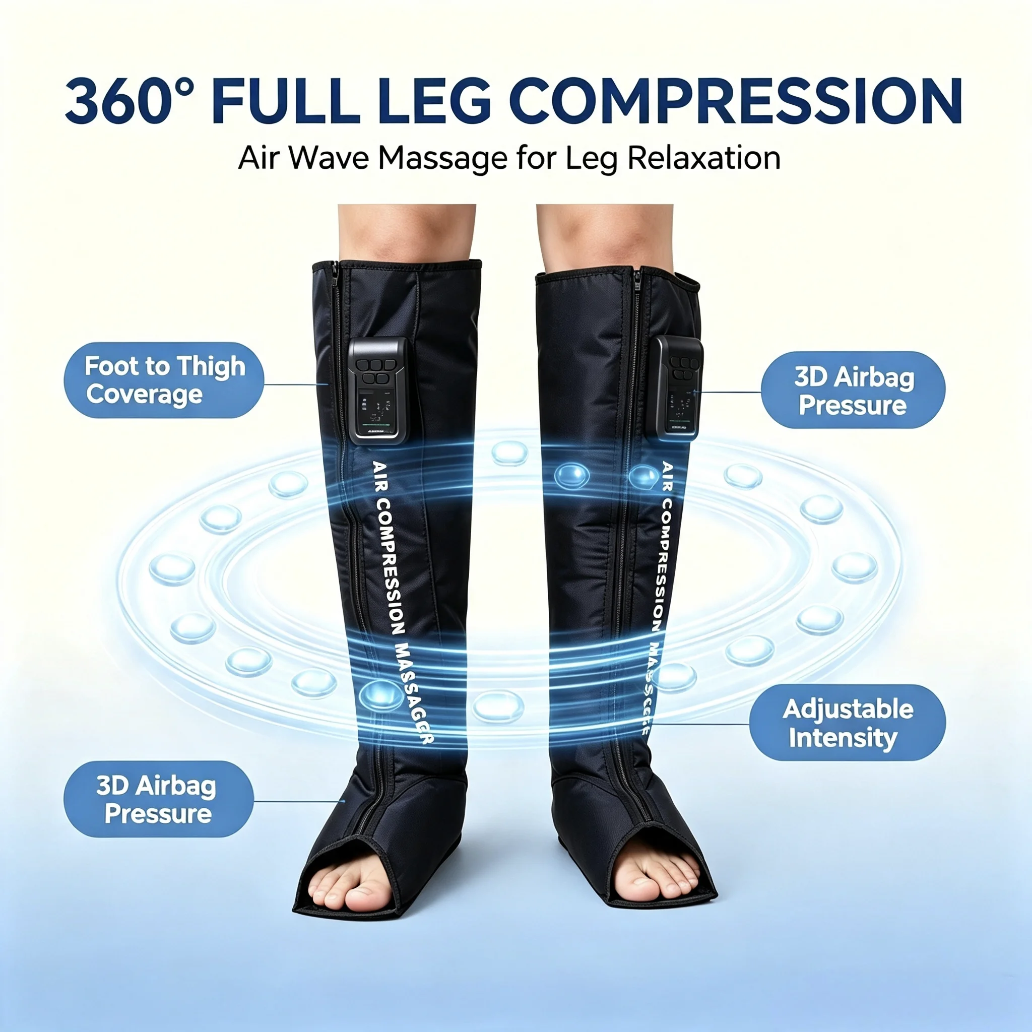 360° Full‑Leg Wrapped Airbag Boots Air Compression Leg Massager Professional Inflatable Circulation Device for Muscle Relaxation