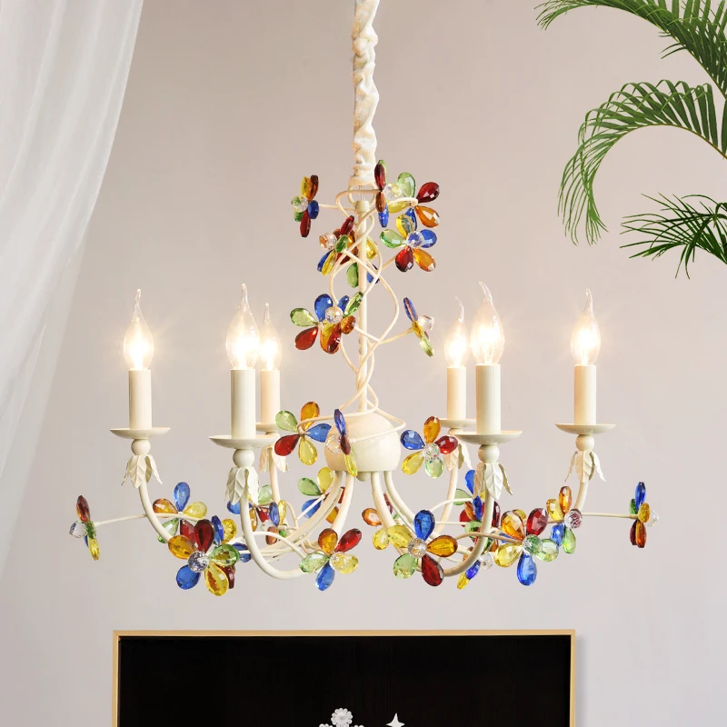 French romantic warm bedroom chandelier color dopamine Memphis crystal lamp master bedroom girl heart room lamp