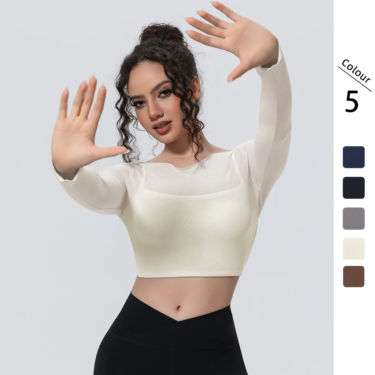 Solid Color Hot Sales Yoga Long Sleeved Slim Casual Quick Drying Summer Gym Sport Running Long Sleeves Mesh Clothing Fitness Top