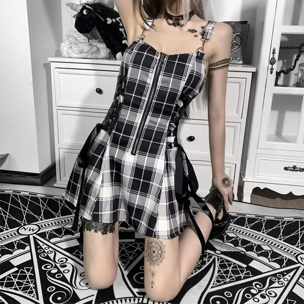 

Black Blue Pink Harajuku Y2K Sexy Dress Aesthetic Streetwear Y2K Plaid Corset Dress Design Sleeveless Gothic Punk Plaid Dress