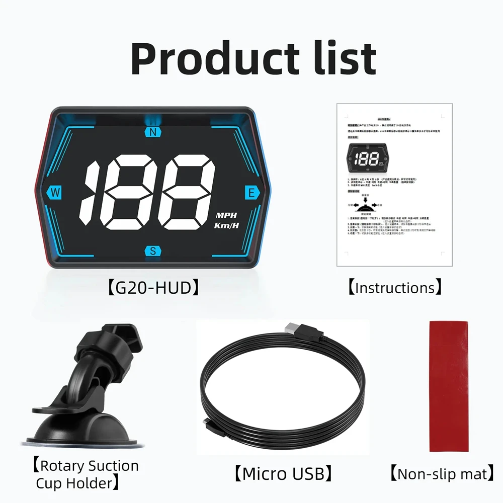 

​HUD GPS Car Digital Speedometer Head-Up Display Big Font Overspeed Alarm Compass For All Cars Electronic Accessories Practical