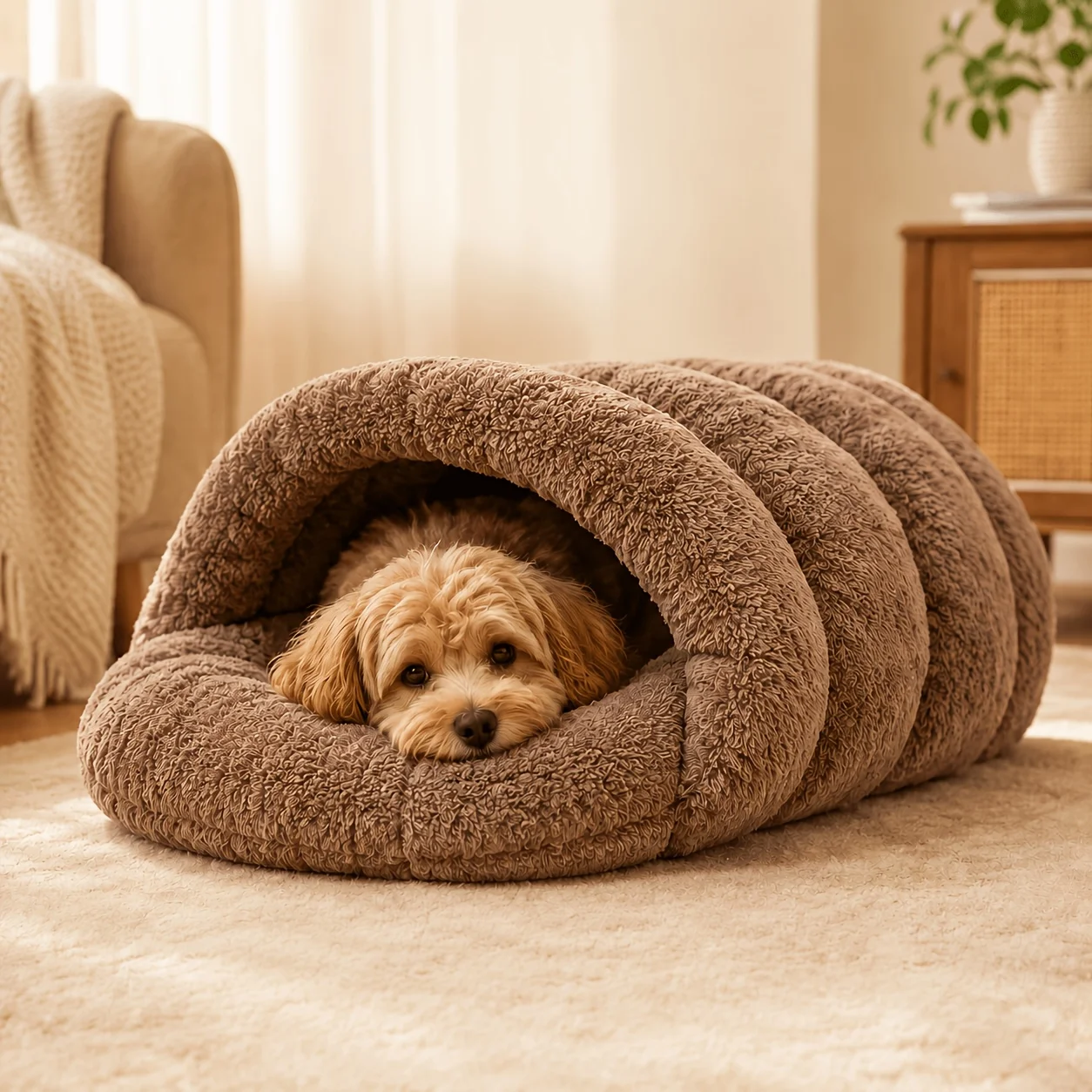 Winter-Plüsch-Rundbett für Katzen und Hunde, Weiches Kunstfell-Bett, Komfortable Haustierunterlage für Kleine und Mittelgroße Hunde und Katzen – Detail 4