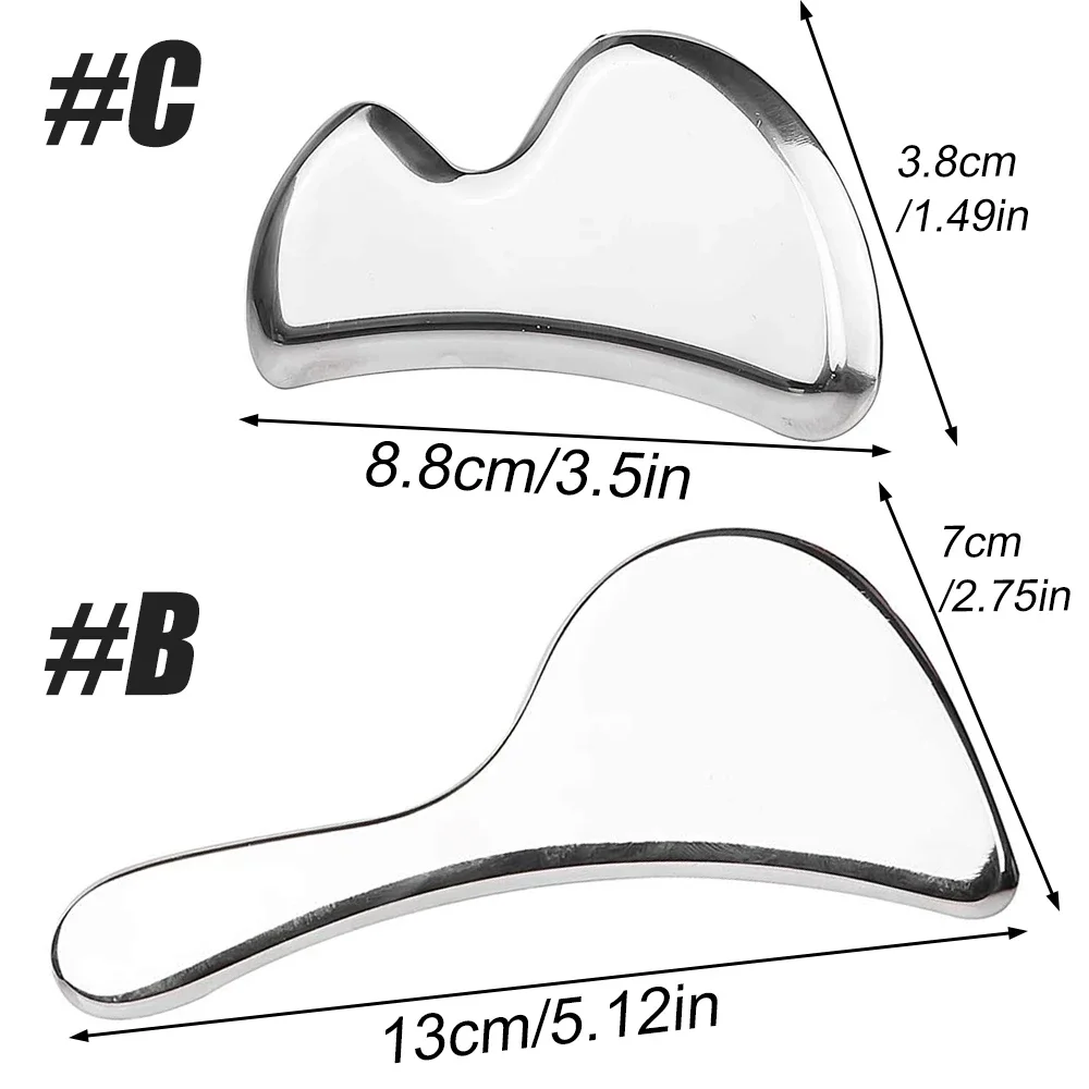 구아샤 마사지 도구 스테인레스 스틸 스크래핑 휴대용 근육 스크레이퍼 보드, 부드러운 조직 팔 다리 목 물리 치료, 1 개