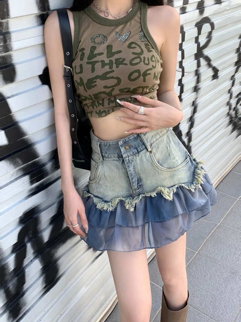 Jeans Skirts For Women Patchwork With Pocket Gyaru Woman Denim Skirt Korean Style Vintage Premium Offer Aesthetic Hot A Line Y2k