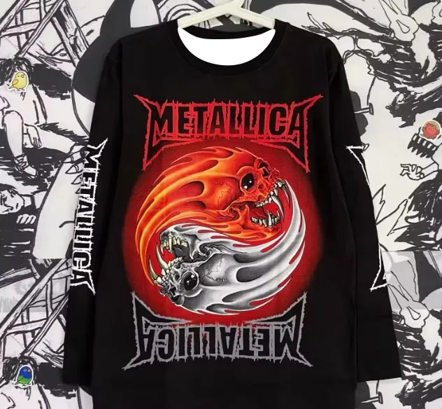 Metallica Band Retro Vintage Rock Heavy Metal Langarm 3D-Druck Fan T-Shirt Modisches Freizeit-Oberteil für Herren und Damen – Detail 4