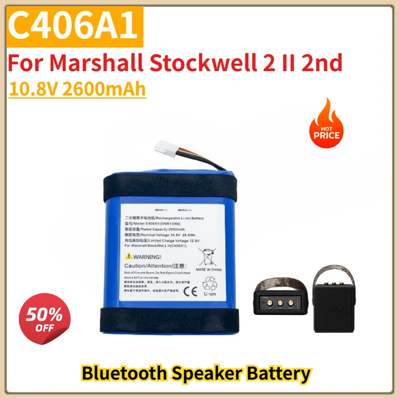 

High Quality C406A1 Battery 10.8V 2600mAh For Marshall Stockwell 2 II 2nd Bluetooth Wireless Speaker New Replacement Battery