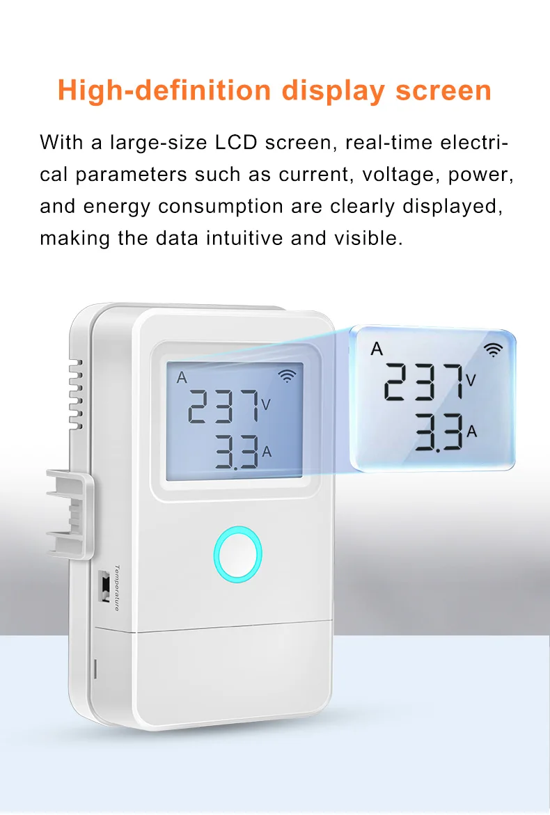 Tuya WiFi Smart Stromzähler 3 Stromwandler 1-Wege 16A Schalter LCD-Display Überhitzungsalarm Flammhemmendes Material – Detail 9