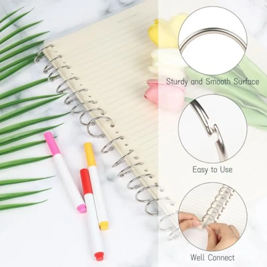 50 anéis de livro dos pces com 1 pacote de metal único furo perfurador 1 Polegada anéis de pasta de folhas soltas anel de pasta de aço niquelado para a escola