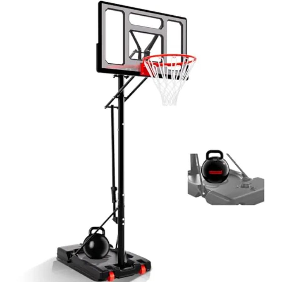 

Outdoor portable basketball hoop with impact-resistant acrylic backboard 40/44/48 inch,height adjustable from 4.8 to 10 ft, bla
